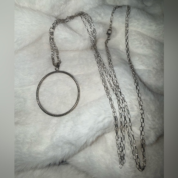 Made in Italy LIRM 925 Double Strands Long Silver Circle Pendant Necklace - Picture 6 of 12